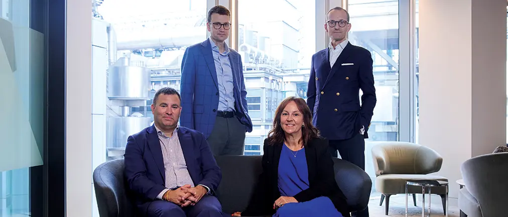 PERE UK Roundtable 2026, L-R: Kieran Farrelly, Schroders Capital; Dan Mahoney, LaSalle; Lorna Brown, Birchwood Real Estate Capital; and Henrik Orrbeck, Partners Group